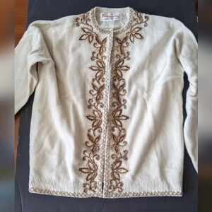 Vintage Cotillion Hong Kong Beaded Cashmere Cream Cardigan.